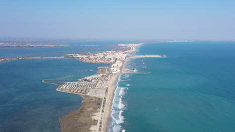 Palavas-les-flots-aerial-shot-from-the-distance-mediterranean-coast-sunny-day